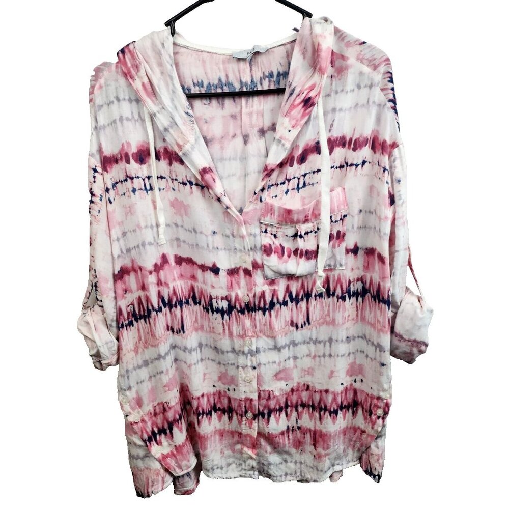 Fate Womens Oversized Hippie Hoodie Small Pink White Tie Dye Button Hem